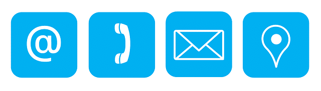 Contact 2 Comment me contacter avec les icônes du arobase, téléphone, lettre et de positionnement